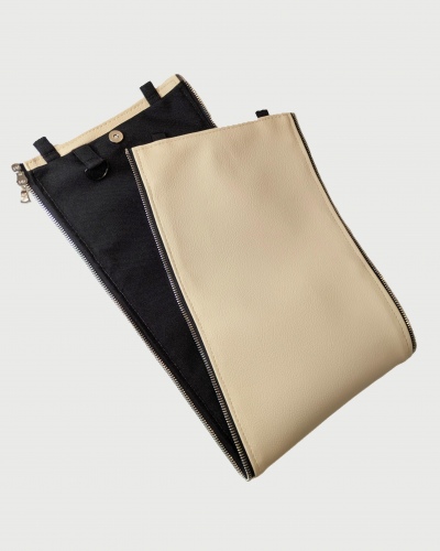 Handgemachtes Mittelteil aus beigem, veganem Bio-Kunstleber mit Golddetails