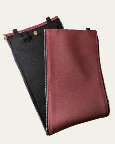 Handgemachtes Mittelteil aus beerenfarbenem, veganem Bio-Kunstleber mit Silberdetails