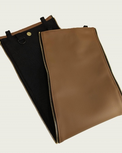 Handgemachtes Mittelteil aus braunem, veganem Bio-Kunstleber mit Golddetails