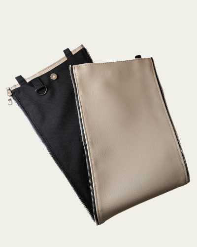 Handgemachtes Mittelteil aus moccafarbenem, veganem Bio-Kunstleber mit Silberdetails